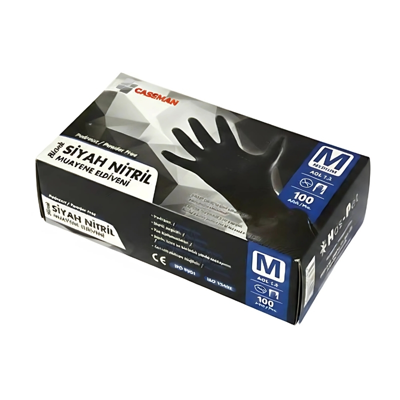 Black M Cassman Black Nitrile Examination Gloves – Medium - Görsel 1