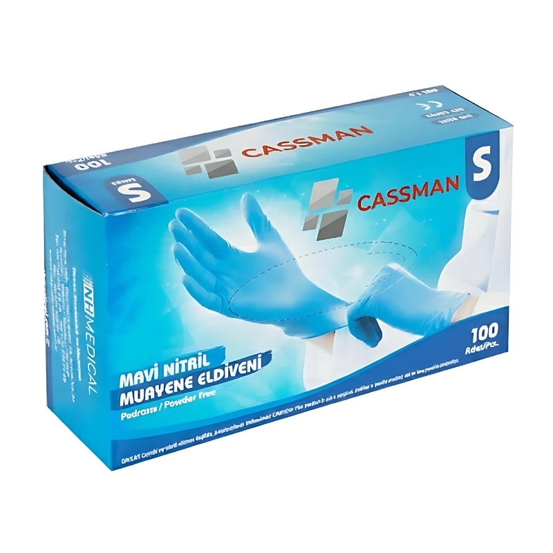 Blue S Cassman Blue Nitrile Examination Gloves – Small - Görsel 1